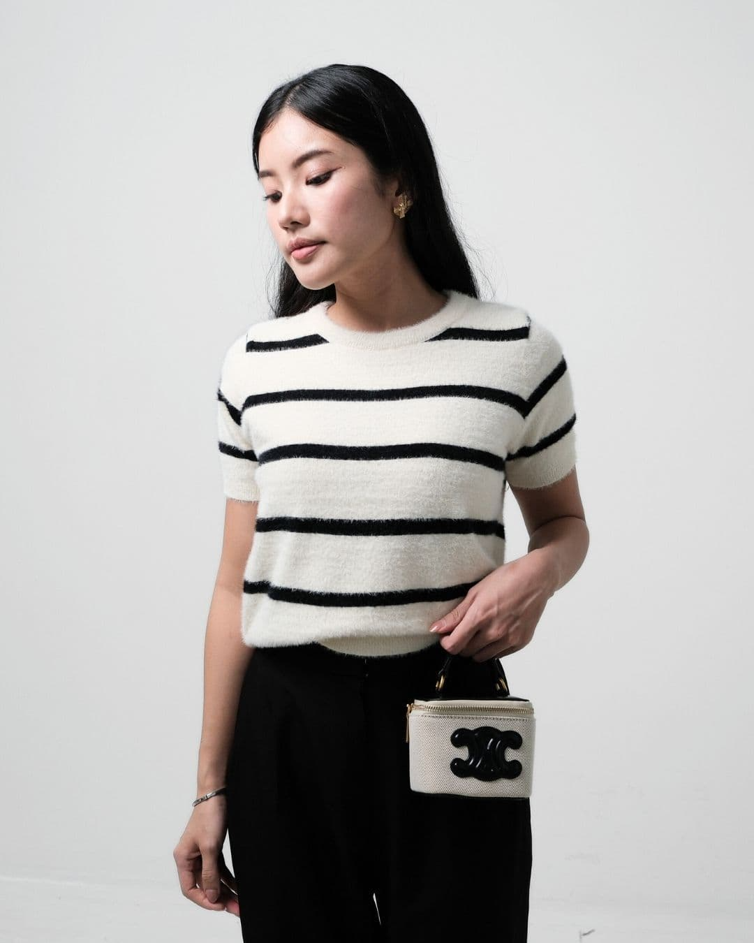 Riisa Short Sleeve Stripe Fuzzy Top