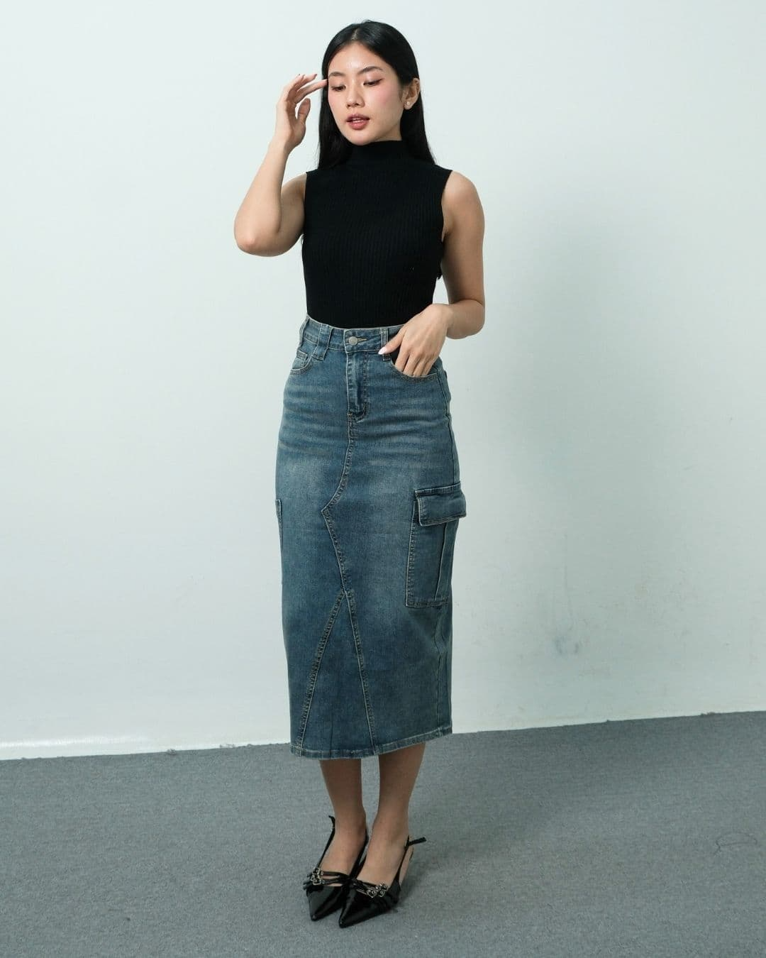 Yoracka Maxi Cargo Denim Skirt