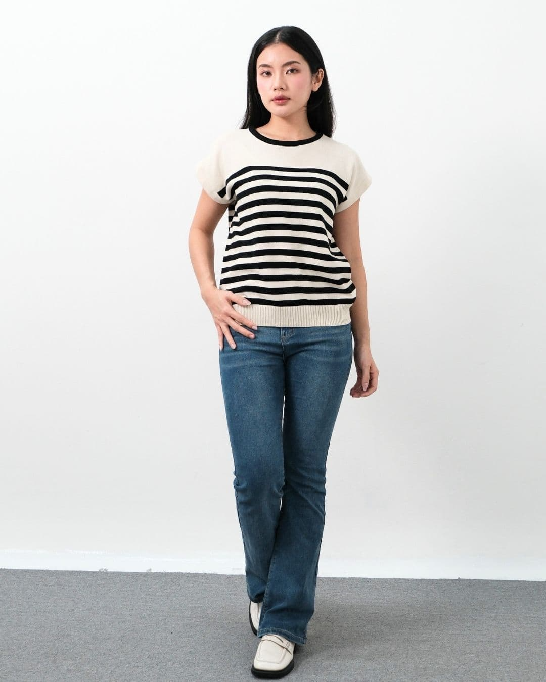 Phoebe Cap Sleeve Stripe Knit Top XL