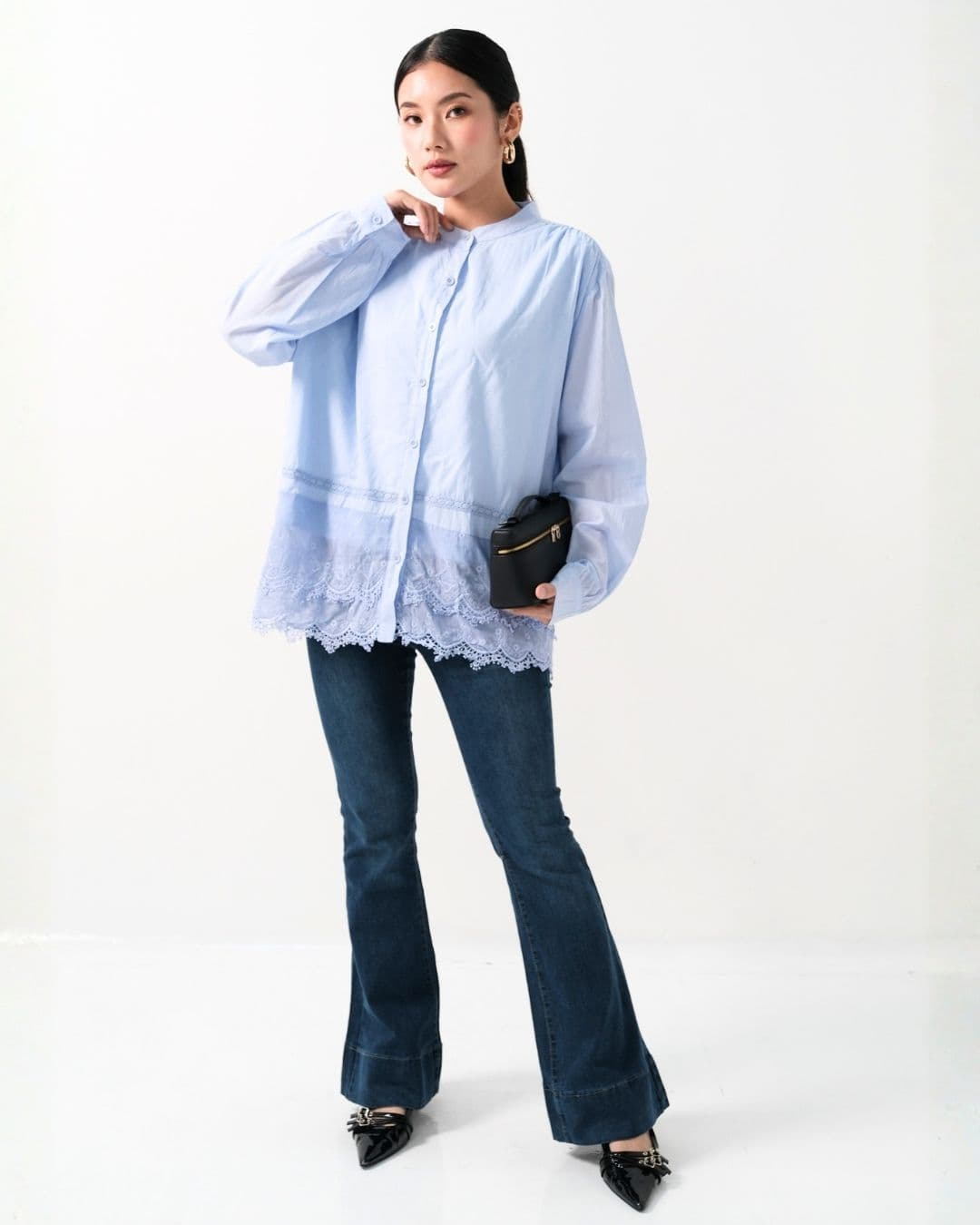 Mayreva Shanghai Neck Cotton Lace Top