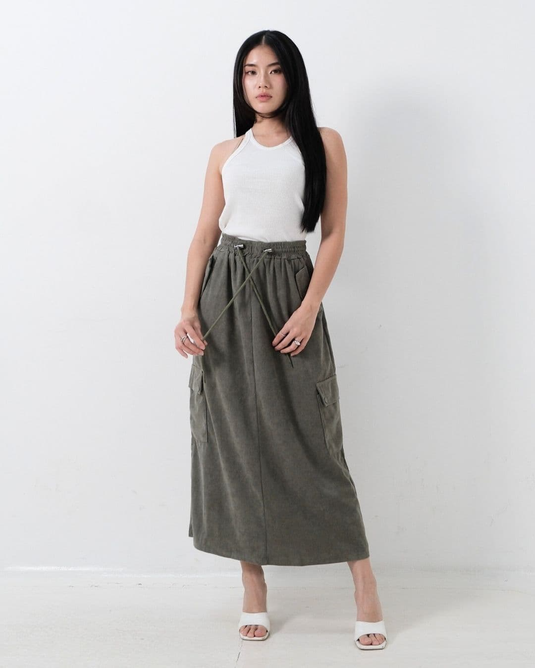 Spica Long Cargo Corduroy Skirt