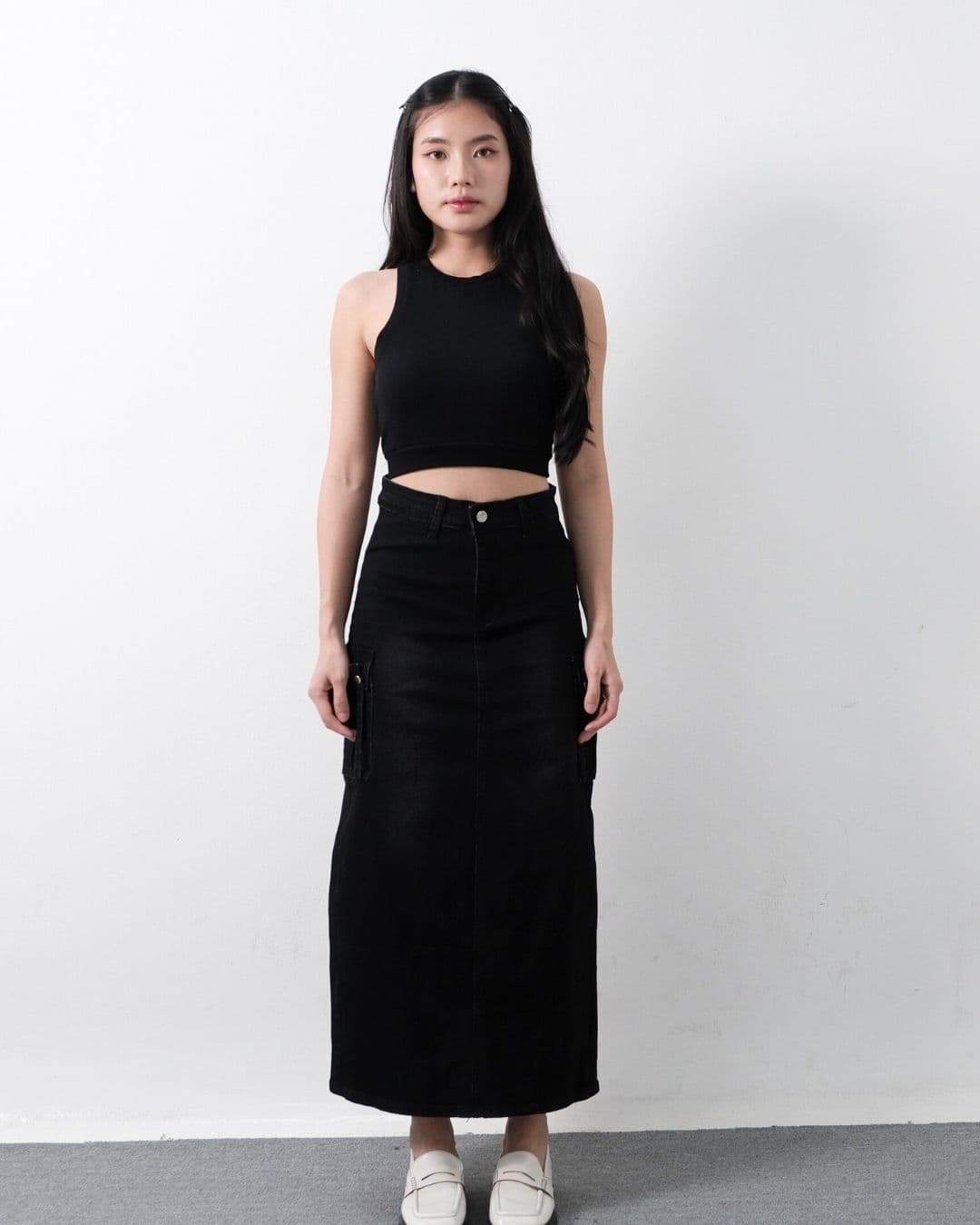 Merida Long Cargo Denim Skirt