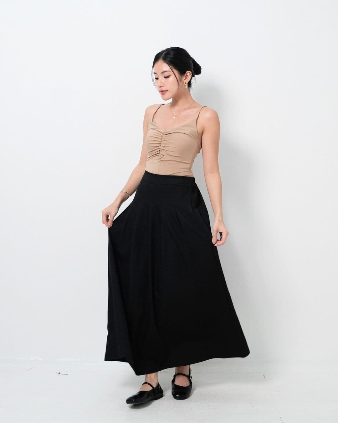 Garnet Long Cotton Flare Skirt (Special Black)