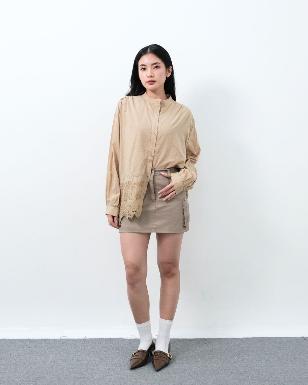 Cicana Cotton Lace O Neck Shirt