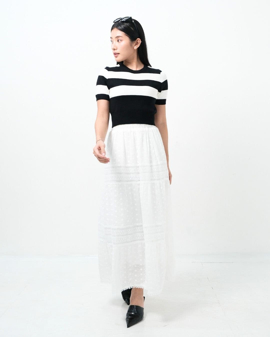Heralie Long Cotton Lace Skirt (Special White)
