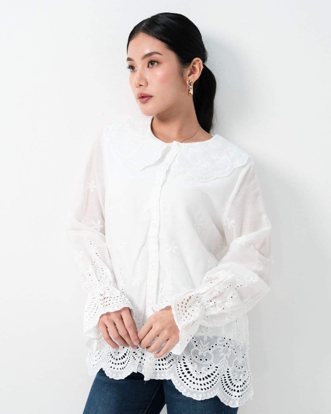 Evaleen Cotton Lace Collar Shirt