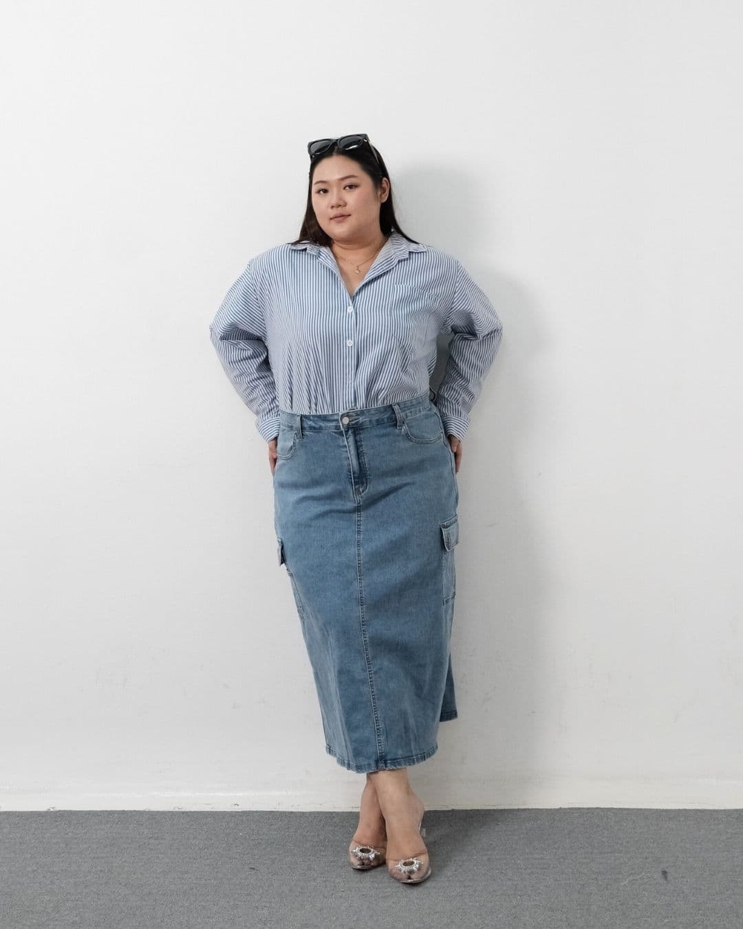 Zeonara Maxi Denim Cargo Skirt