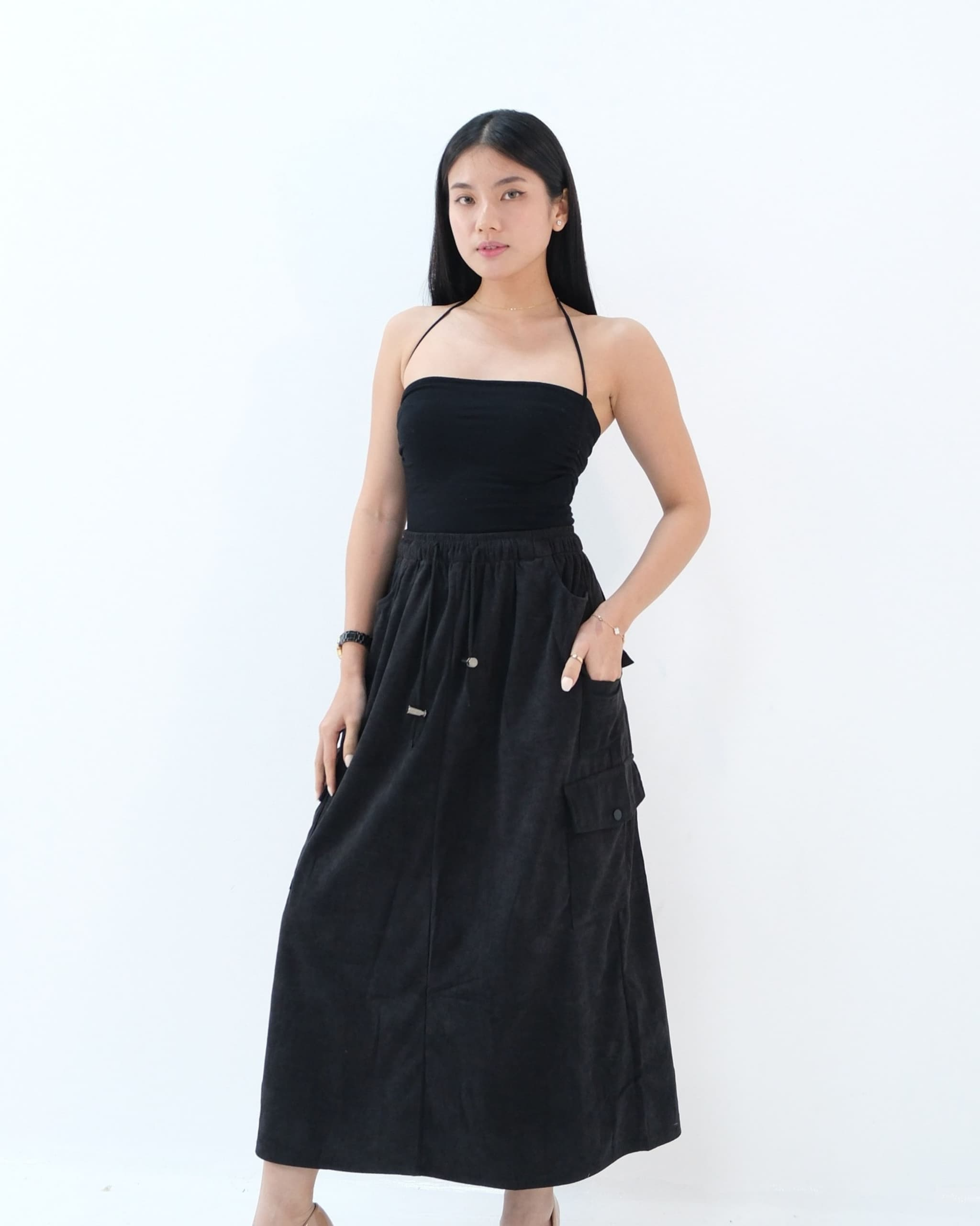 Collete Cargo Corduroy Skirt (Special Black)