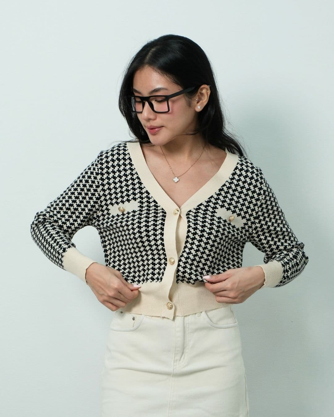 Aurie Cropped Knit Cardigan With Gold Buttons