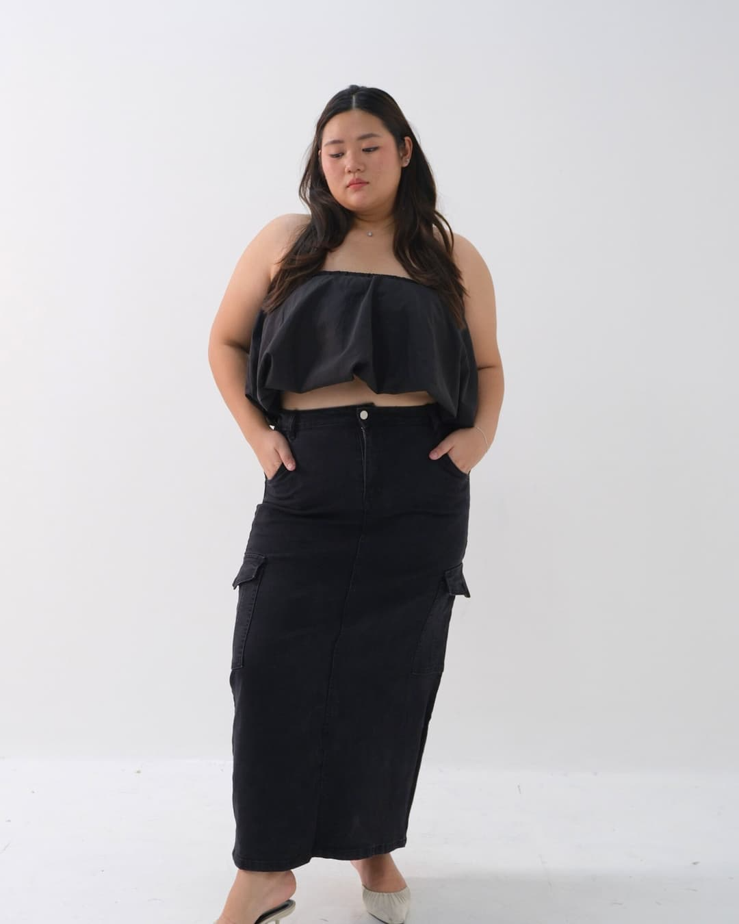 Jesseline Long Cargo Denim Skirt