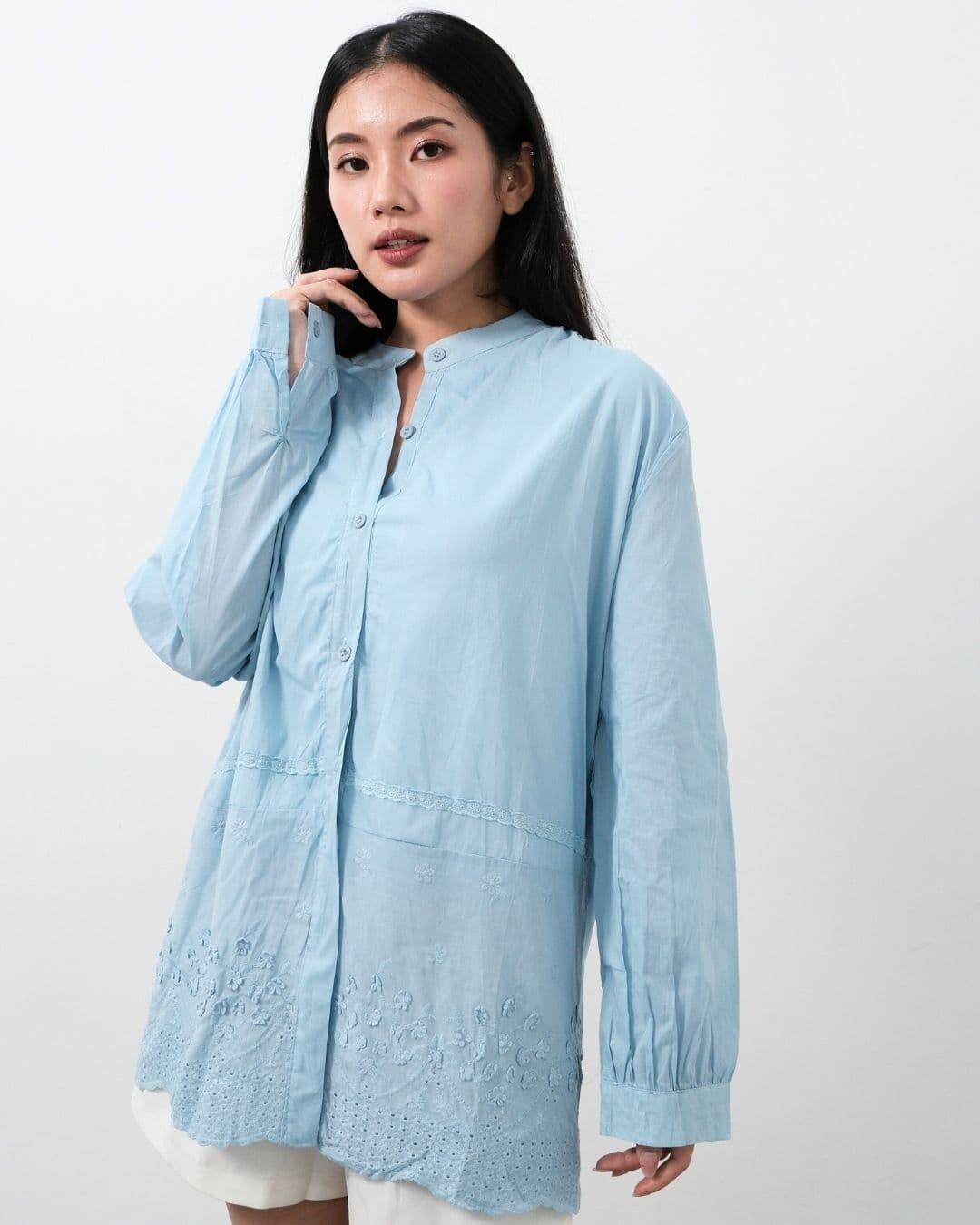 Cheyza Cotton Lace O Neck Shirt