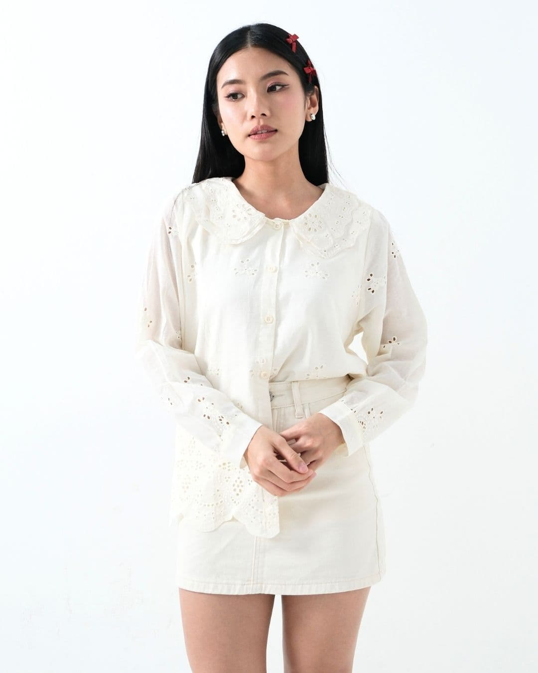 Siennara Cotton Lace Collar Shirt