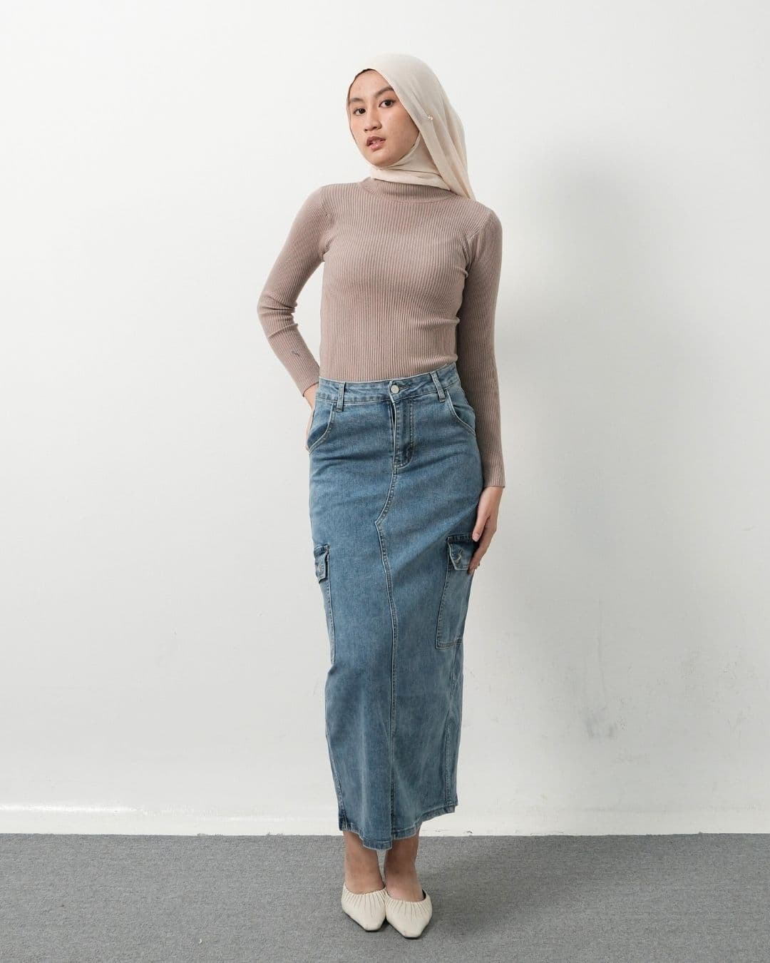 Ericana Long Cargo Denim Skirt