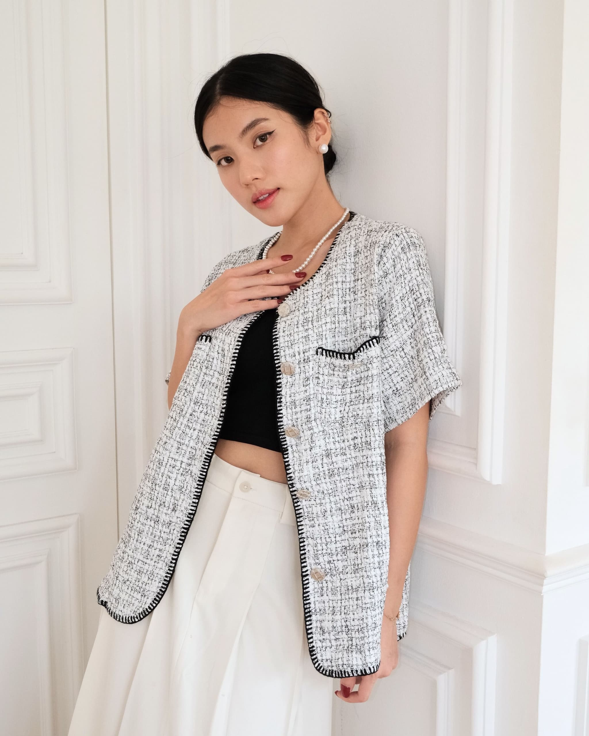 Brilia Short Sleeve O Neck Tweed