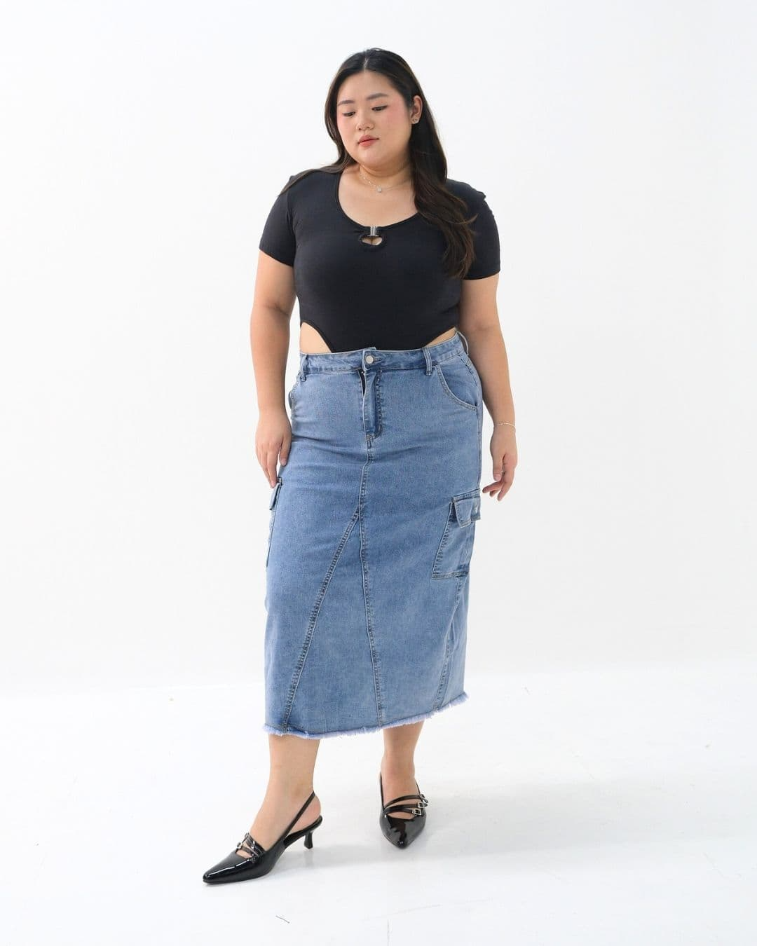 Gabriella Maxi Cargo Denim Skirt