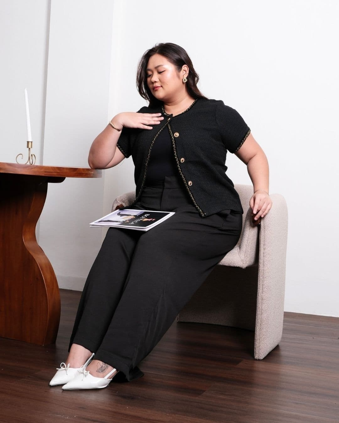 Giovanna Short Sleeve Tweed Top