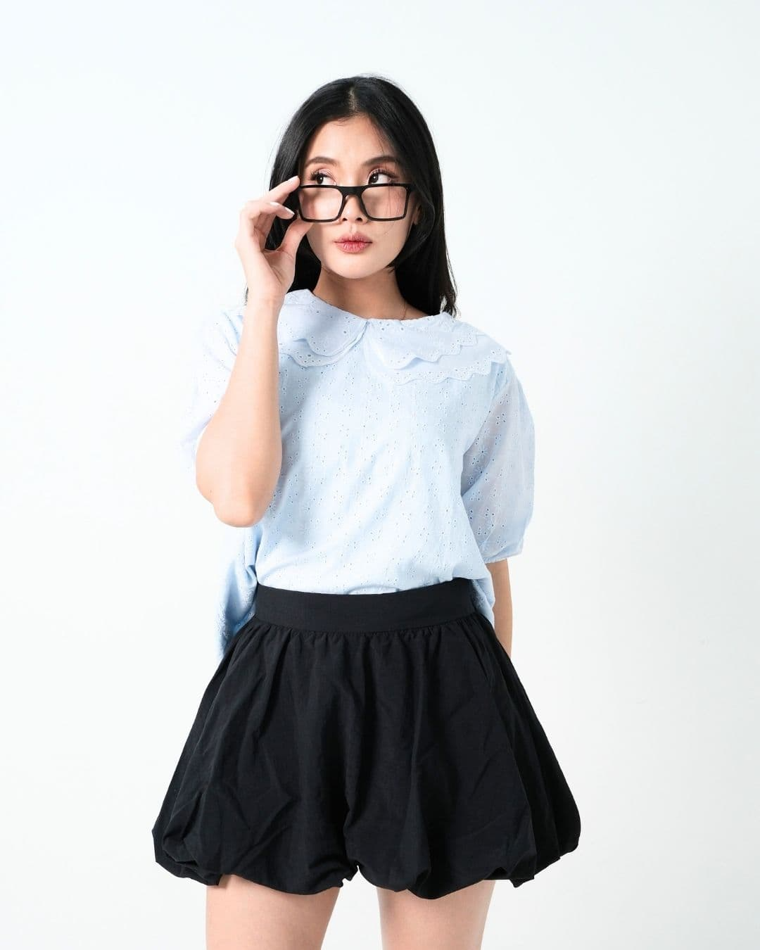 Selenne Short Sleeve Cotton Lace Collar Top