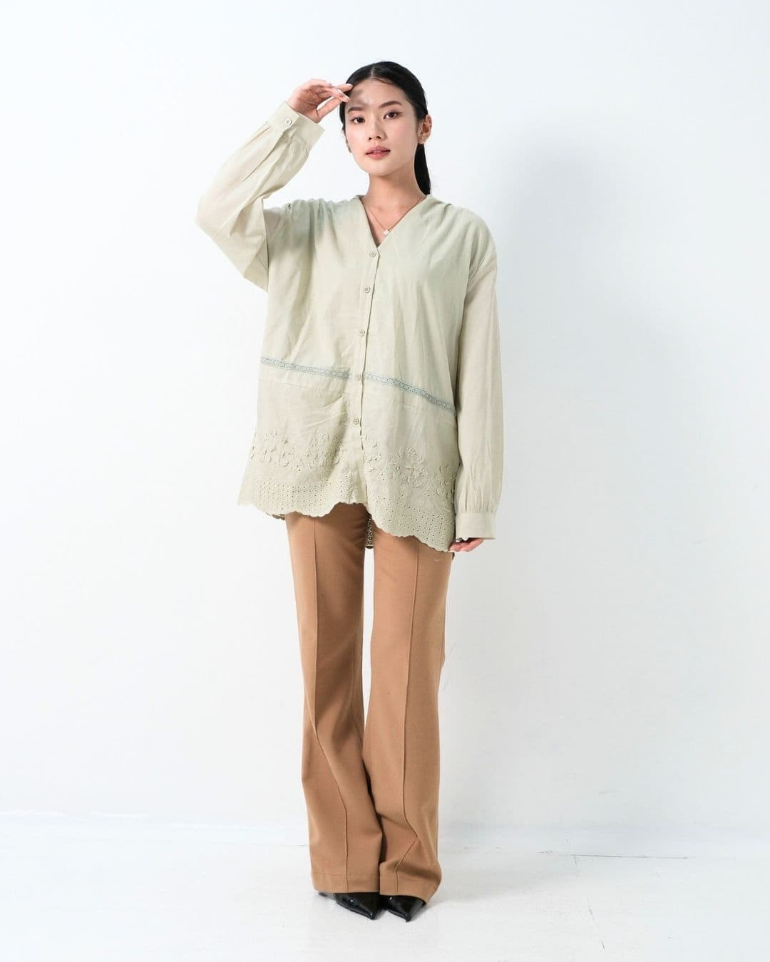 Mayve Shanghai Neck Cotton Lace Top