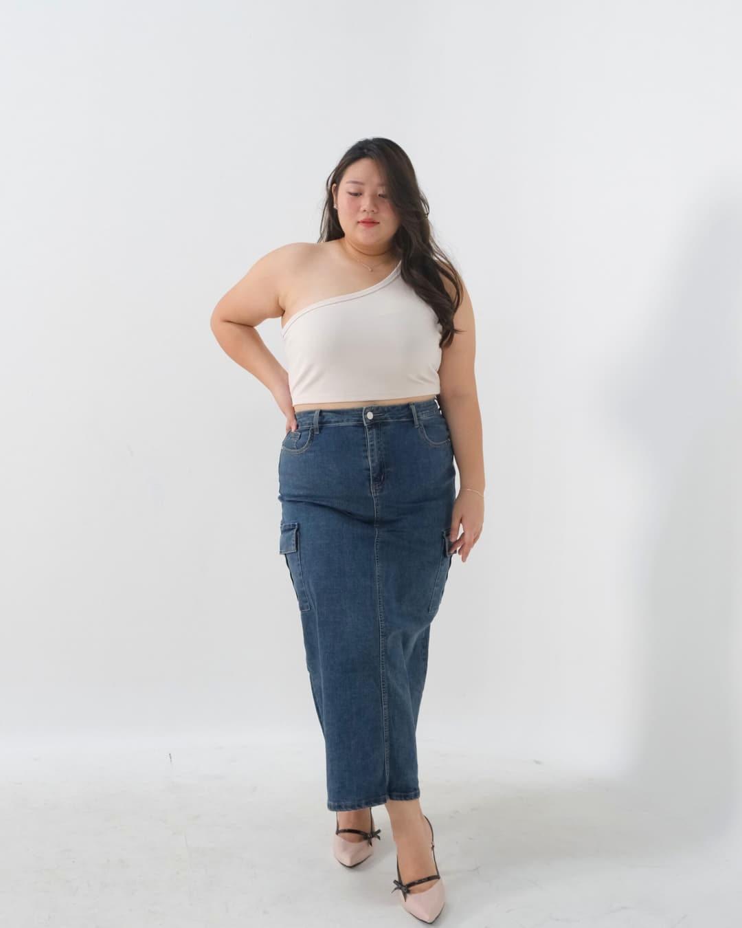 Lorea Long Cargo Denim Skirt