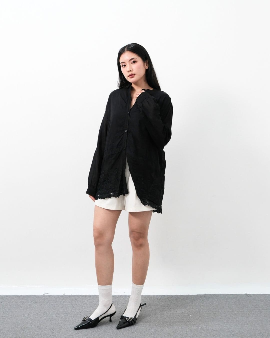 Claudy Cotton Lace O Neck Shirt