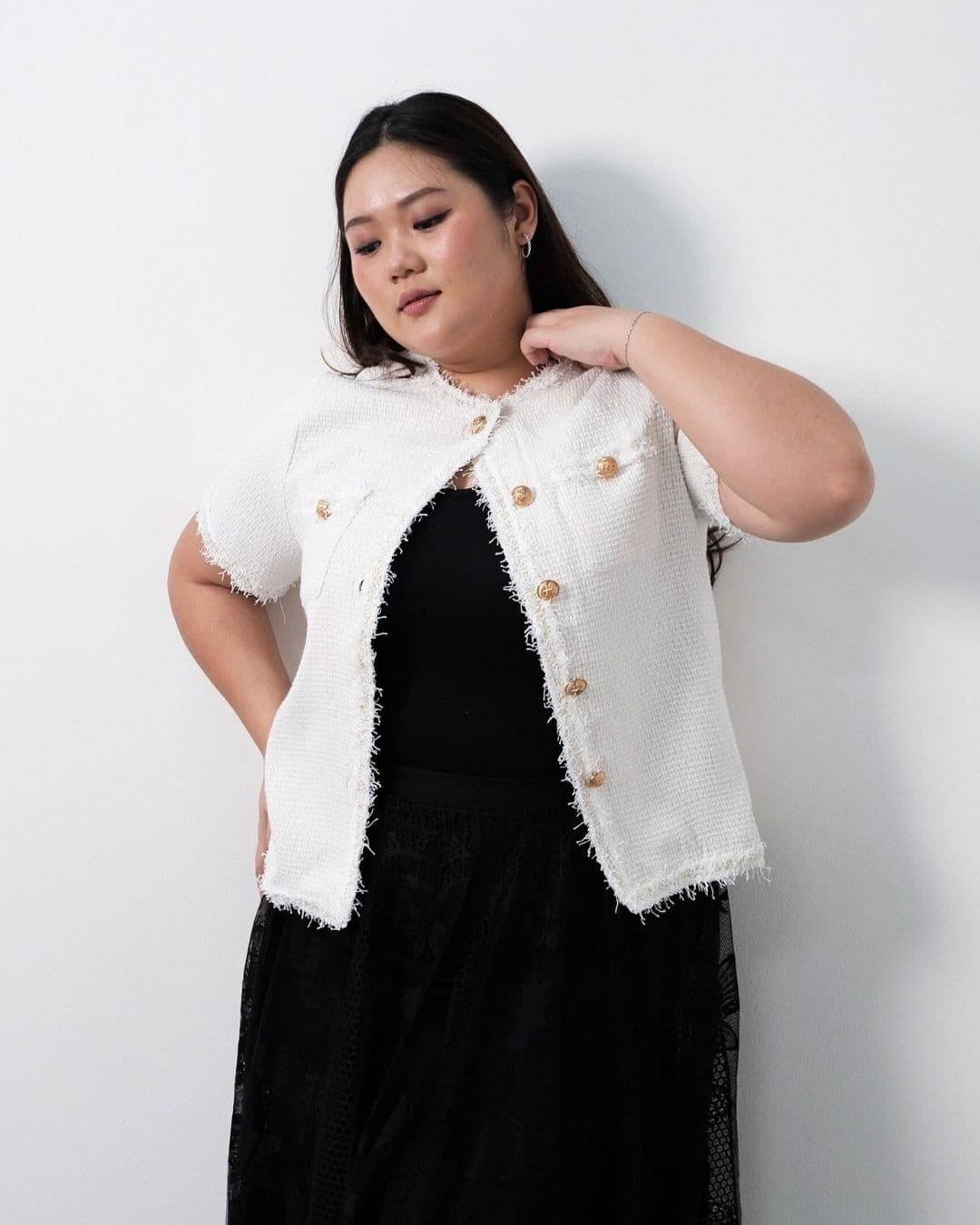 Kathe Short Sleeve Oversized Tweed Top