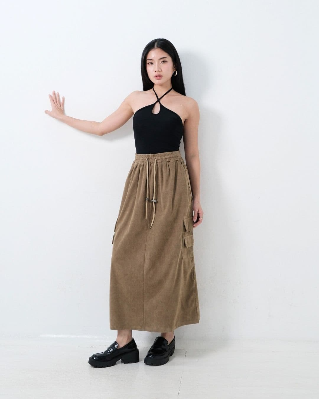 Arlen Long Cuduroy Cargo Skirt