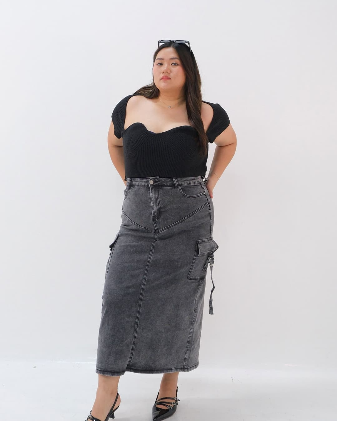 Kimberly Long Cargo Denim Skirt