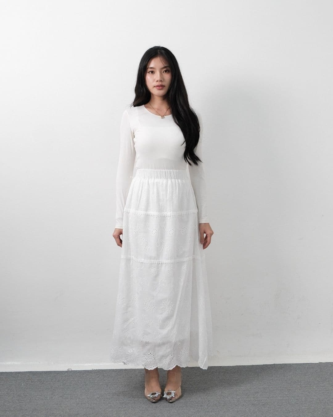 Tatiana Long Cottons Lace Skirt (Special White)