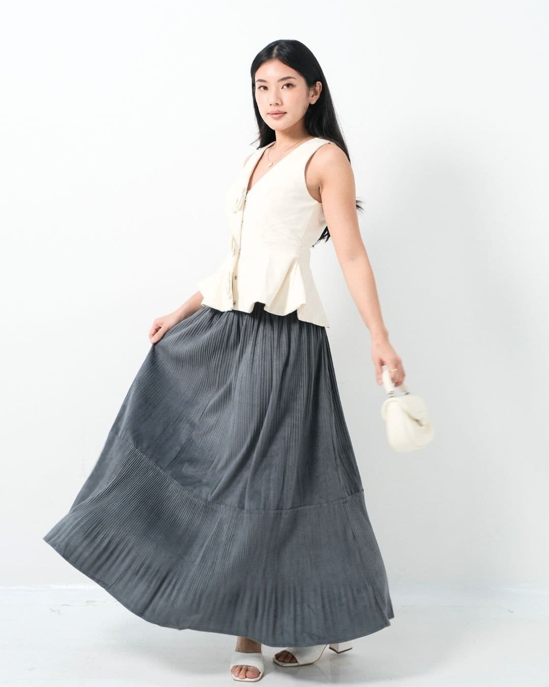 Acera Long Pleated Velvet Skirt