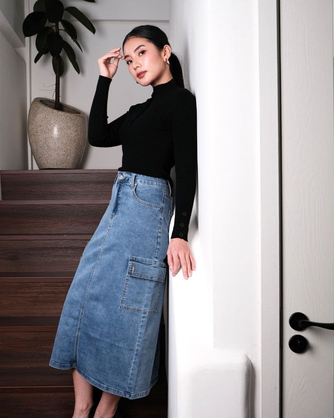 Hanara Maxi Cargo Denim Skirt