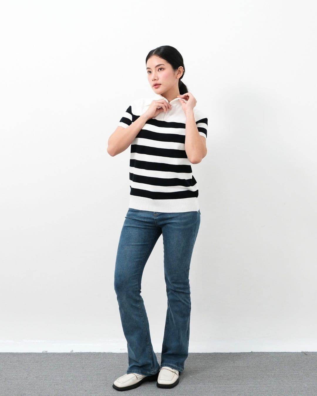 Wilson Short Sleeve Zipper Stripe Knit Top