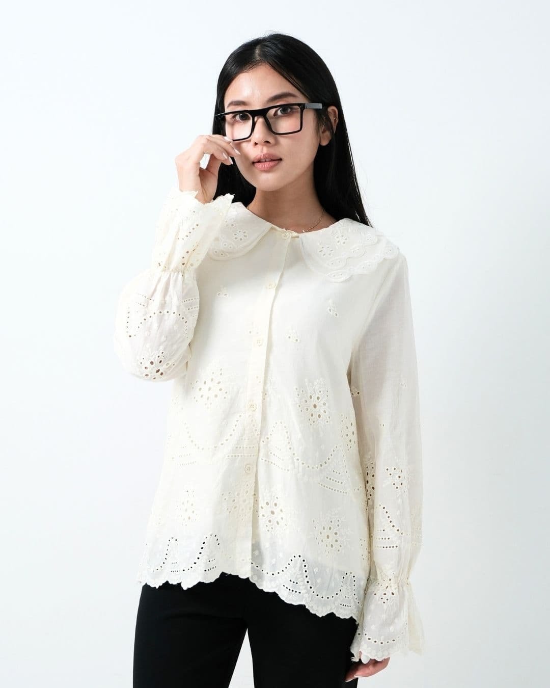 Lacenia Cotton Lace Collar Shirt